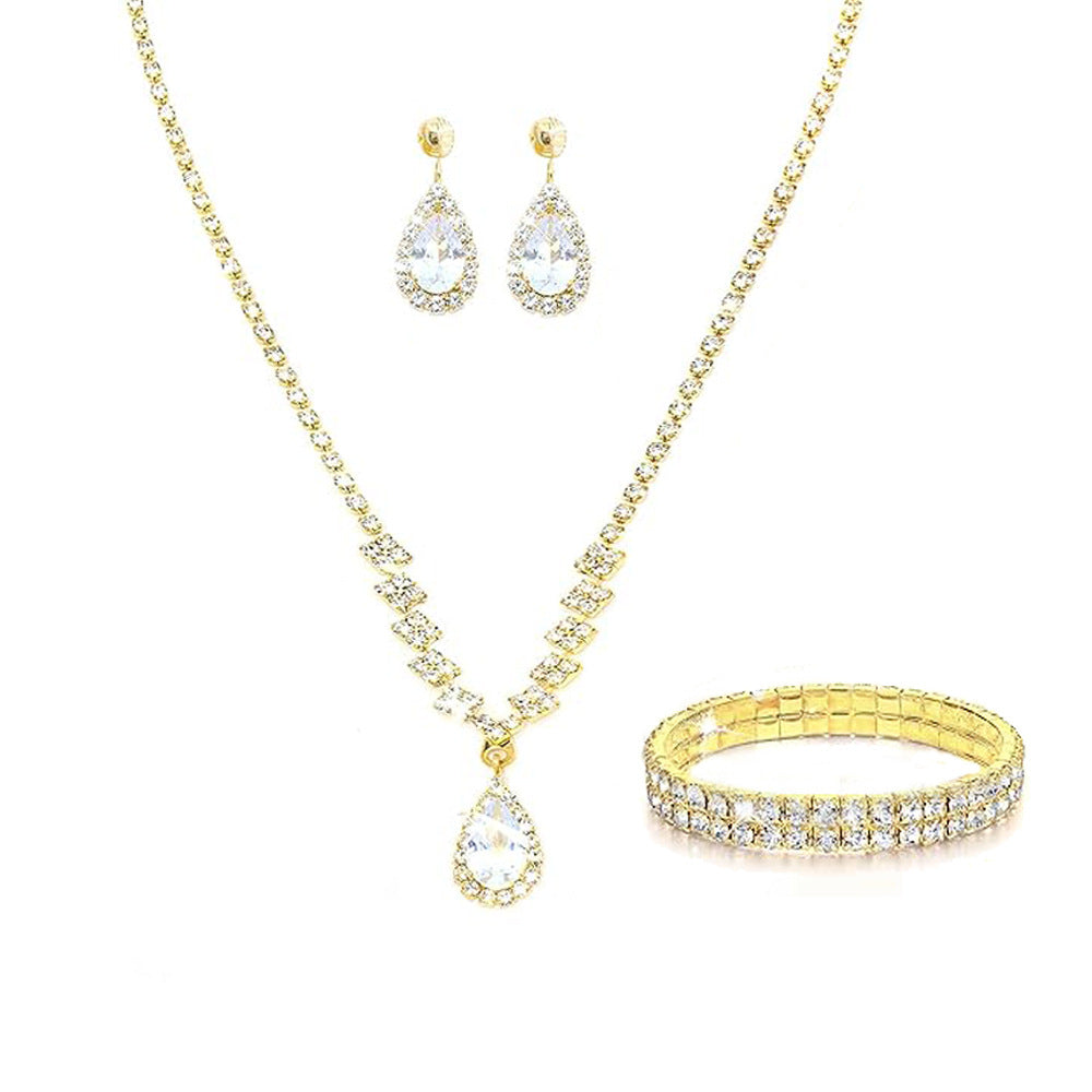 Bridesmaid Prom Costume Rhinestone Bridal Wedding Metal Jewelry Set