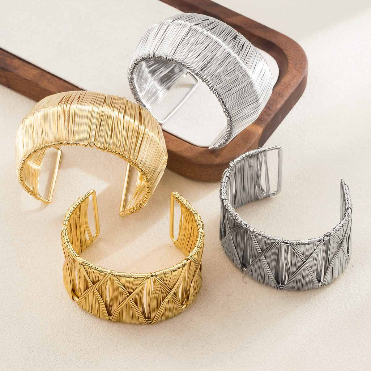 Metal Brushed Personality Geometry Hollow Width Bracelet