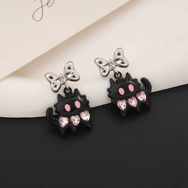 Colliers de niche pour femmes, chat noir, nœud papillon, perles, strass