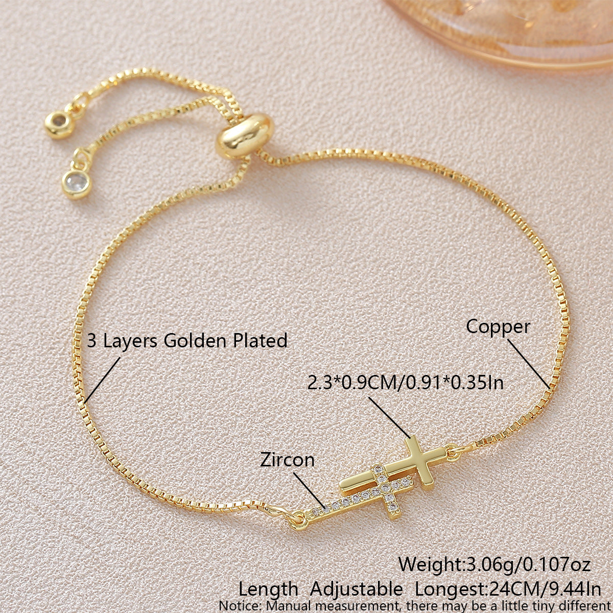 Gold Double Cross Fashion Simple Adjustable Bracelet