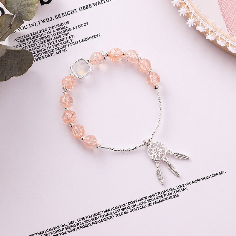 Strawberry Female Pink Crystal Single Circle Beaded For Girlfriend Bracelet