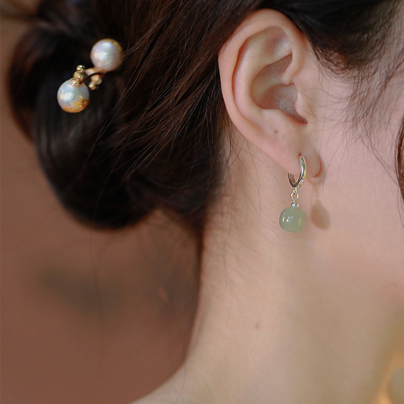 Women's Jade Chinese Retro Style Ear Clip Niche Design Advanced Earrings