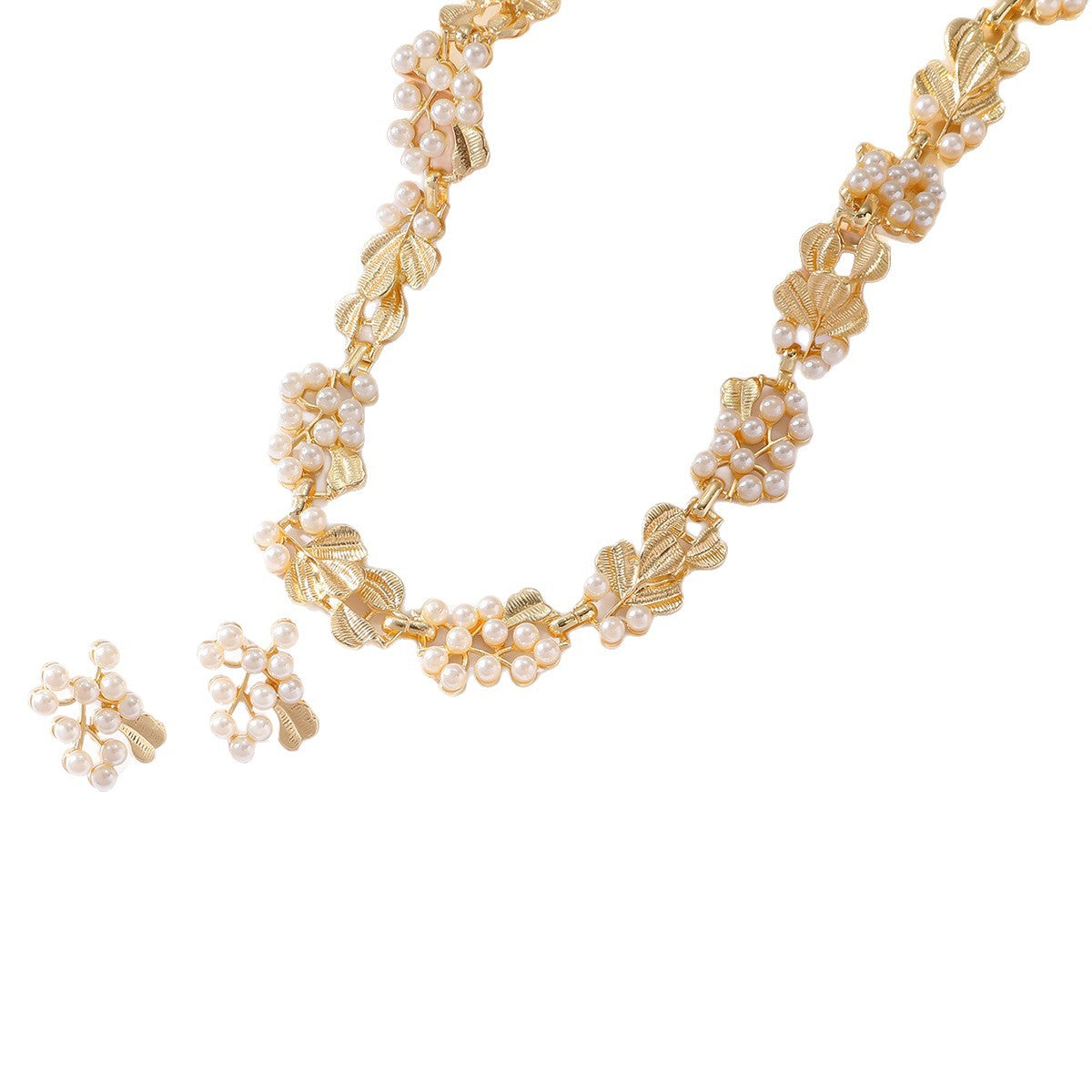 Leaf Pearl Vintage Brushed Frosted Palace Style Retro Affordable Luxury Jewelry Set