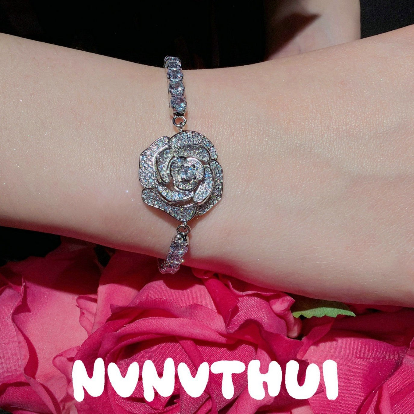 Flower Gem Gold-plated Zircon Full Diamond Clavicle Chain Earrings