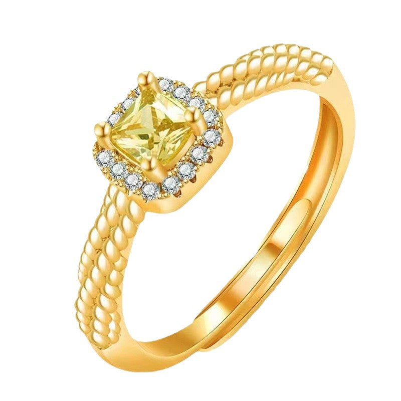 Sugar Cube Yellow Diamond Female Light Luxury Minority Design Advanced Rings