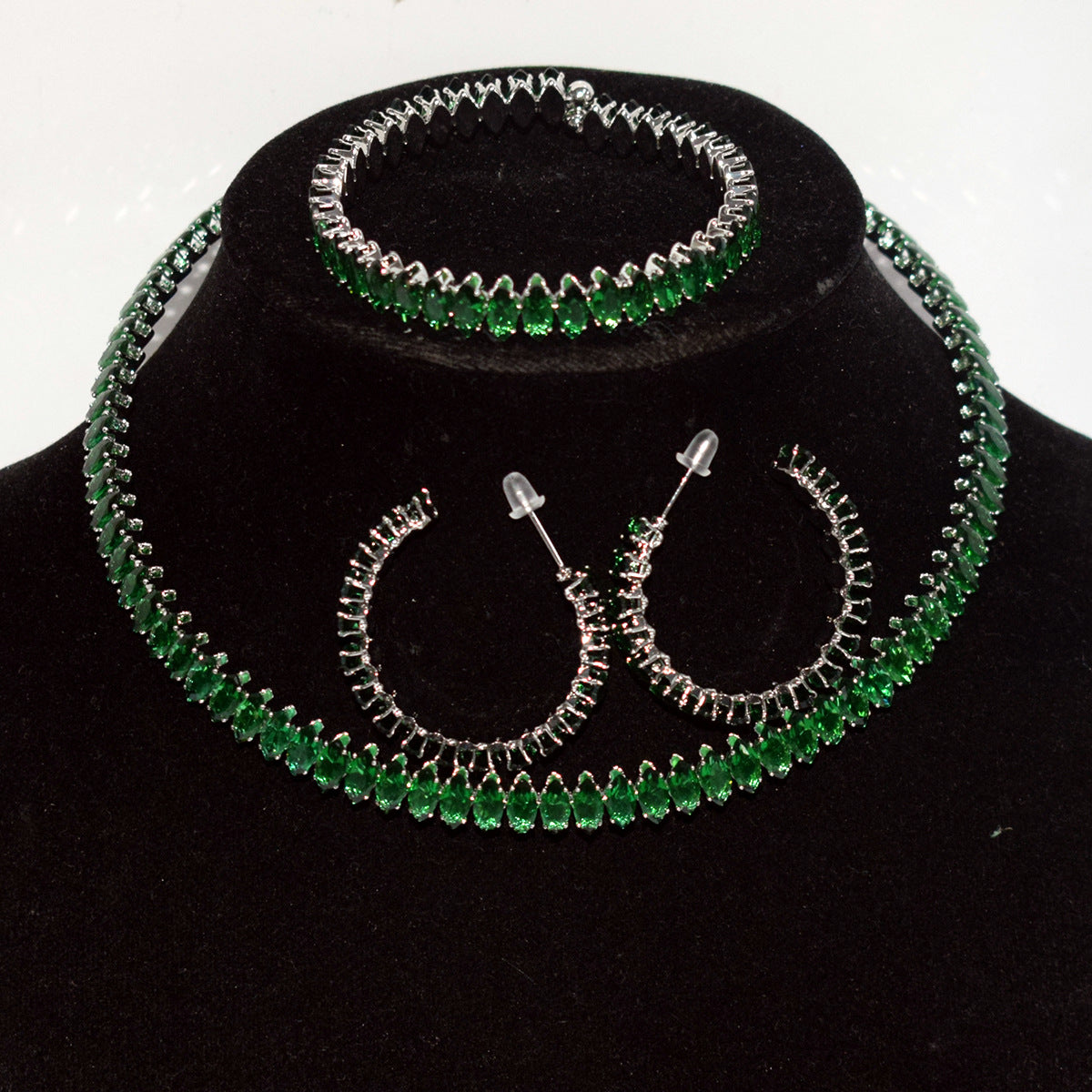 Women's Luxury Zircon Collar Ear Three-piece Horse Eye Fashion Jewelry Set