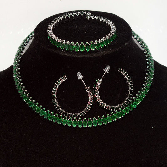 Women's Luxury Zircon Collar Ear Three-piece Horse Eye Fashion Jewelry Set