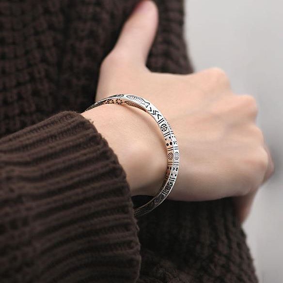 Mobius Strip Totem Sier Plated Vintage Handmade Solid Opening Bohemian Bracelet