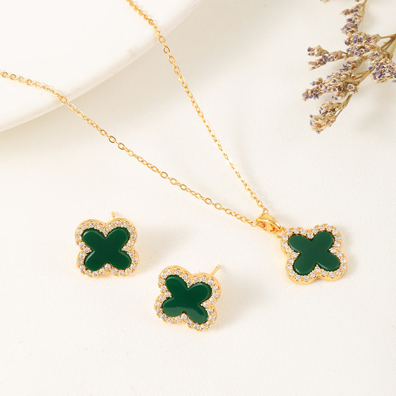 Fashion Four-leaf Clover Suit Inlaid Zircon Jewelry Set
