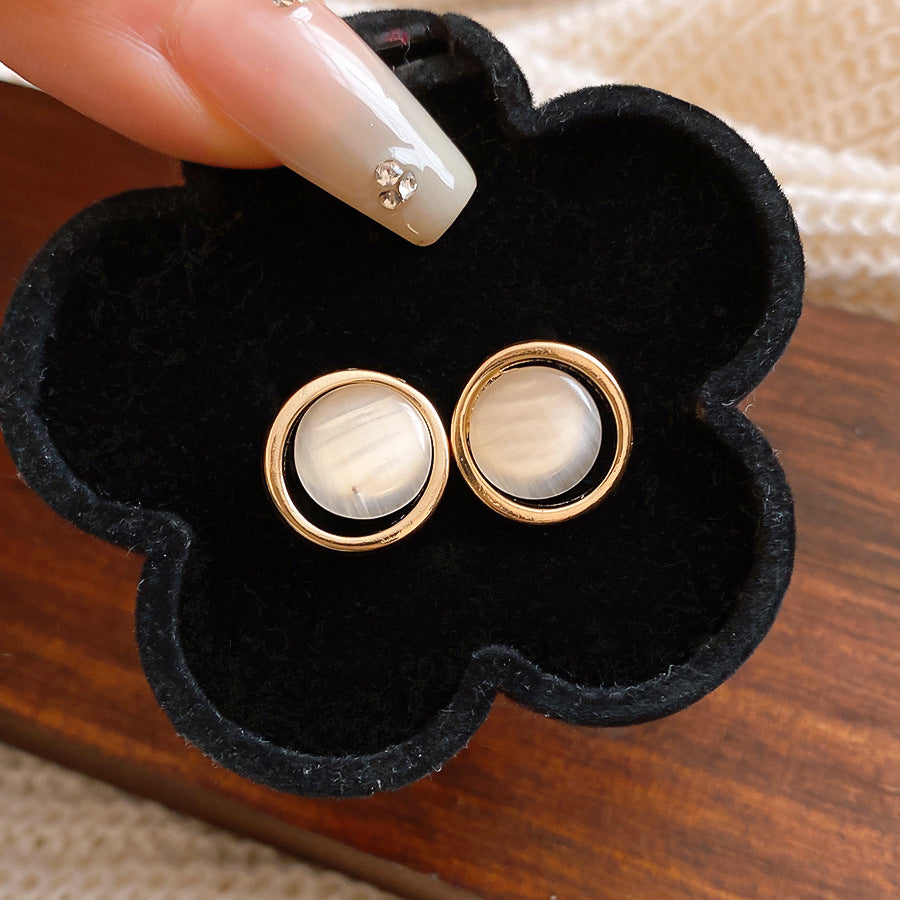 Opal Round French Elegant Light Luxury Stud Earrings