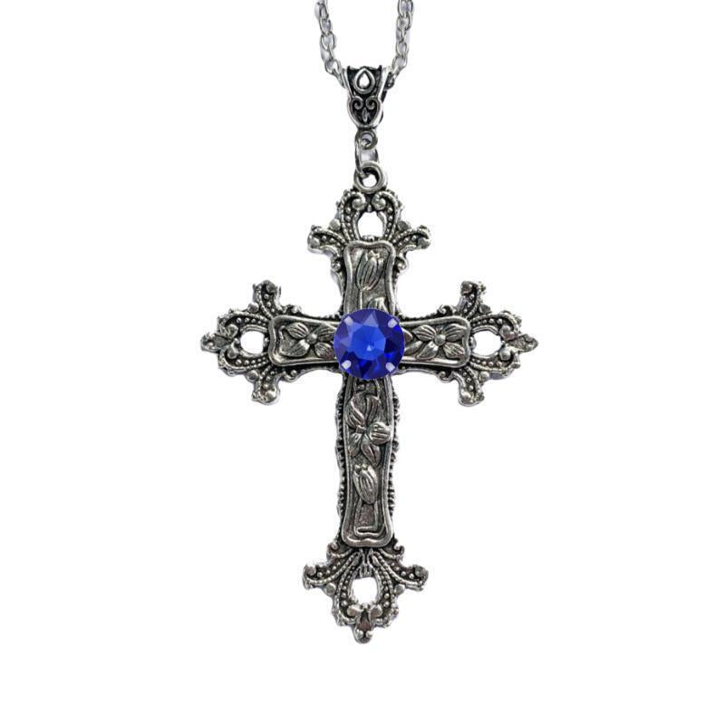 Creative Flowers Print Cross Diamond Gothic Necklaces