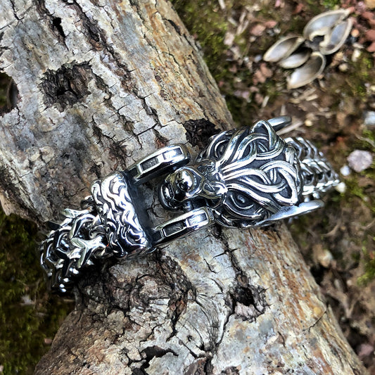 Herren-Stahl-Viking-Retro-Armbänder mit dicken Edelstahl-Wolfsarmbändern