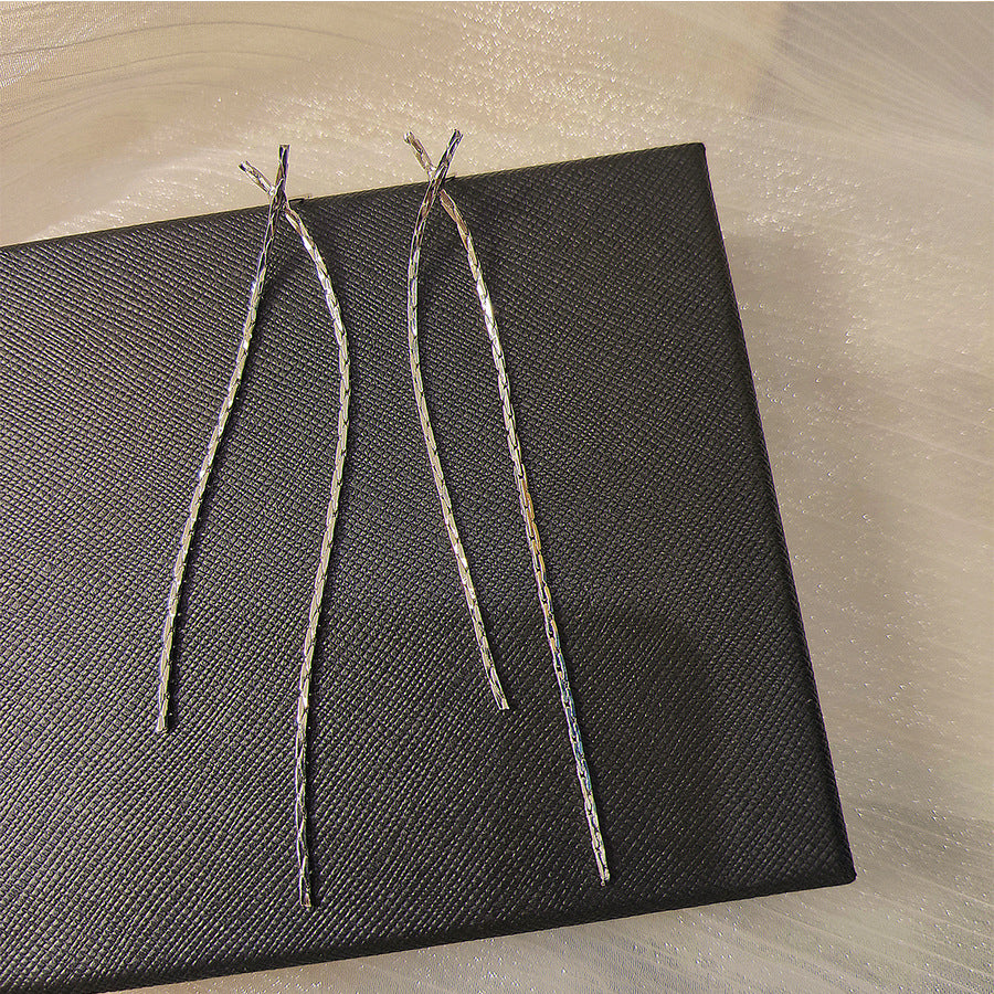 Women's Sier Needle Tassel Cross Graceful Geometric Earrings