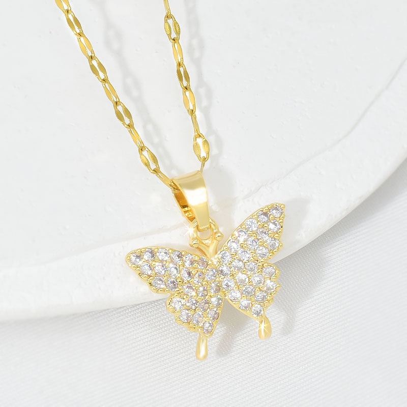 Full Diamond Butterfly Simple Temperamental High-grade Titanium Steel Female Pendants