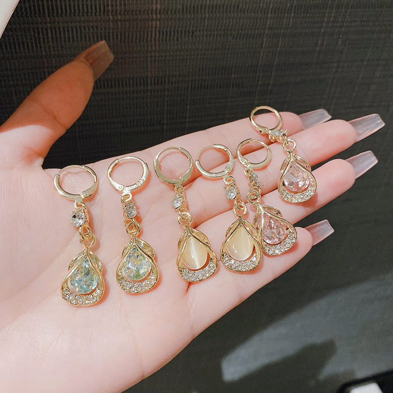 Luxury Advanced Sense Opal Zircon Geometric Water Drop Female Classy Rings