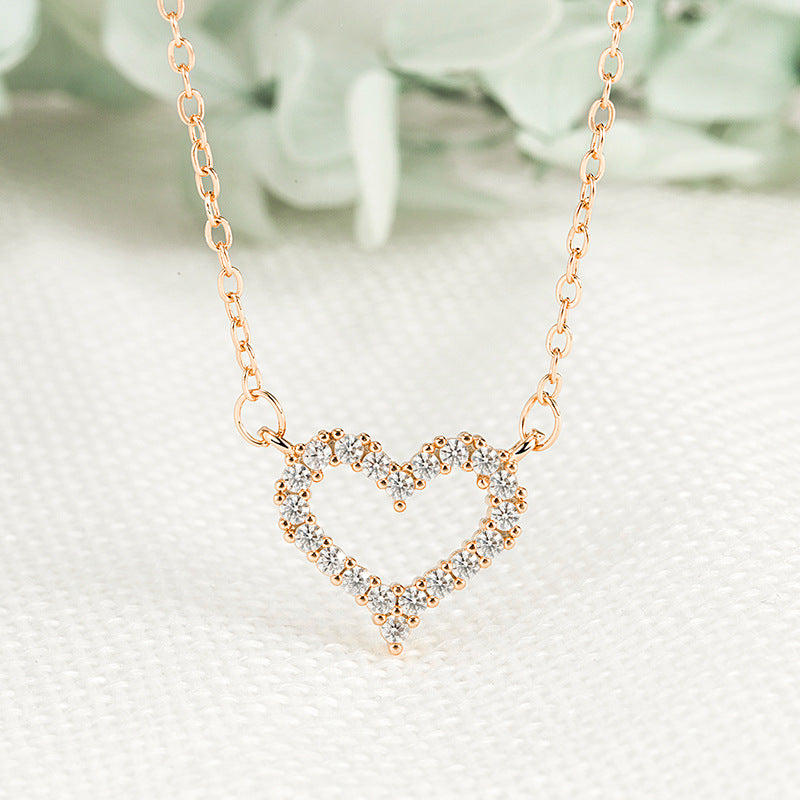 Heart-shaped Sier Full Diamond Pendant Cross Classic Necklaces