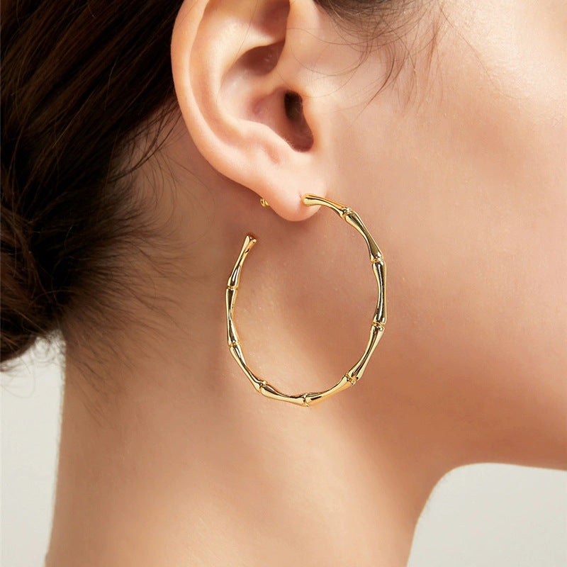 Fashionable Temperament Exaggerated Large Circle Bamboo Joint Eardrop Personalized Cold Earrings