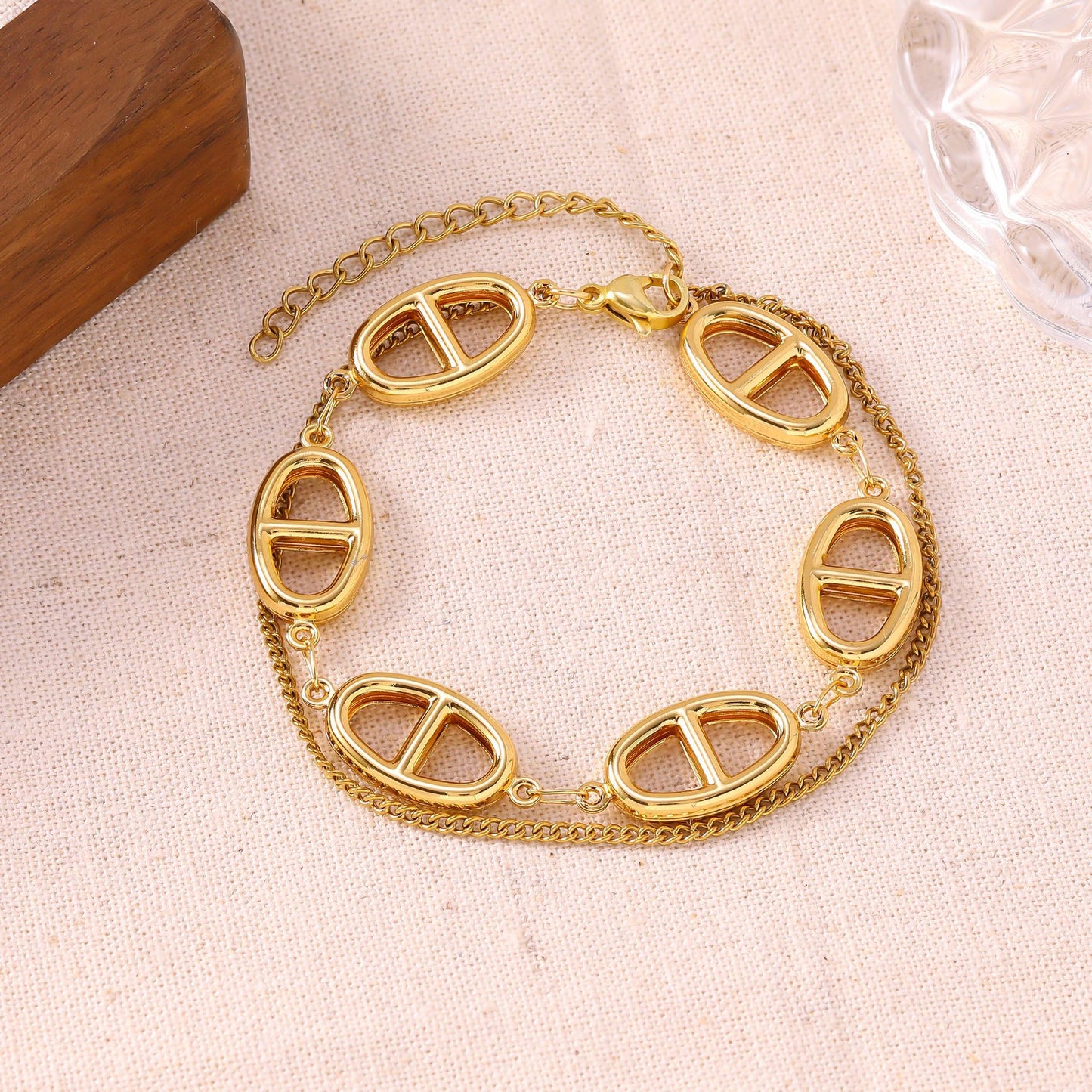 Women's French Minority Simple Stainless Steel Double Layered Gold Titanium Bracelet
