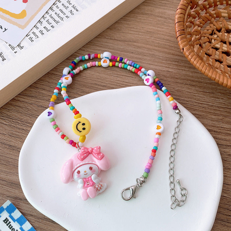 Children's Cartoon Rabbit Puppy Doll Color Beaded Handmade Necklaces