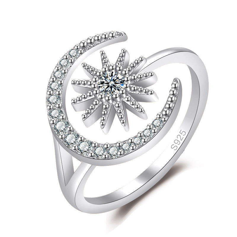 Rhinestone Star And Moon Open Cold Rings