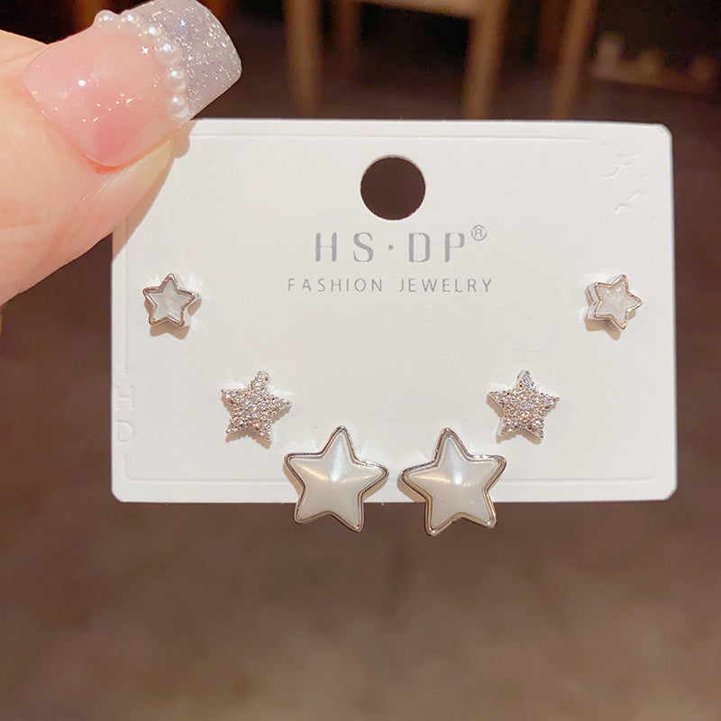 Star Ear Combination Sier Needle Personalized Cold Style Earrings