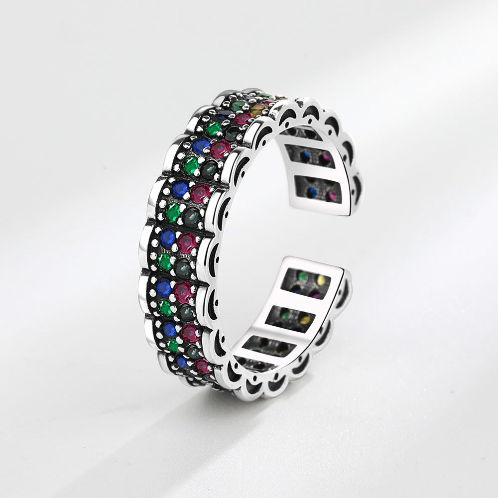 Women's Inlaid Color Diamond Rainbow Spring Open Rings