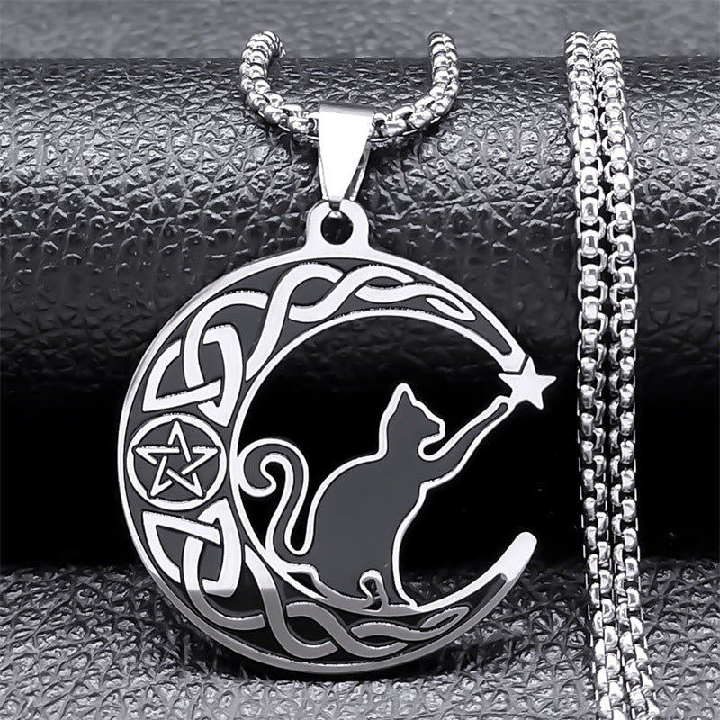 Simple Fashion Creative Cat Moon Cartoon Personality Shaped Necklace