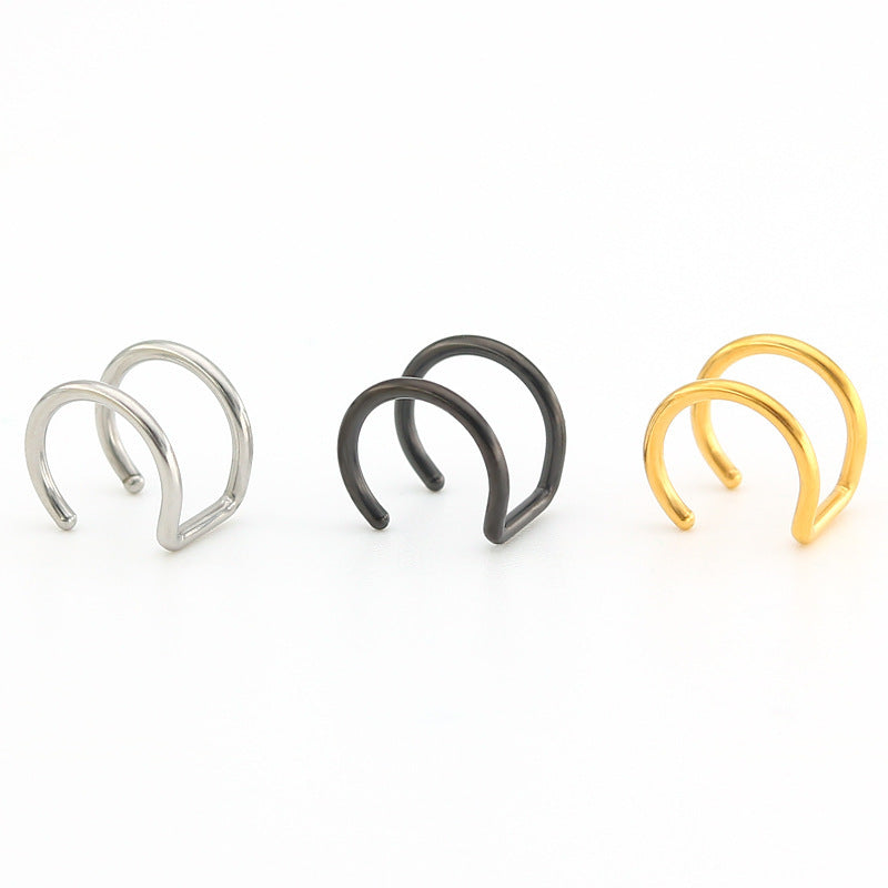 Fashionable Non Piercing Simple Personality Stainless Steel Double Ear Clip
