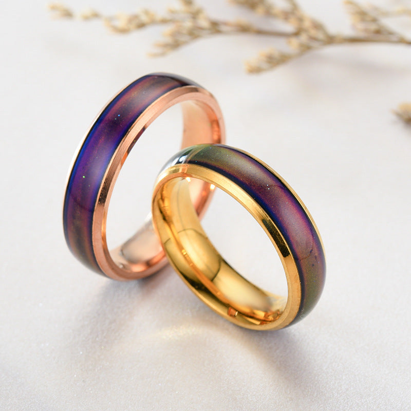 Mood Temperature Change Titanium Steel Couple Ring