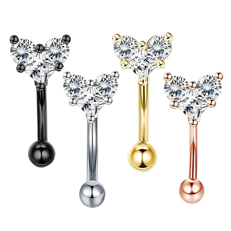 Inlaid Zircon Love Ear Bone Screw Twist Ball Arc Piercing Stud Earrings