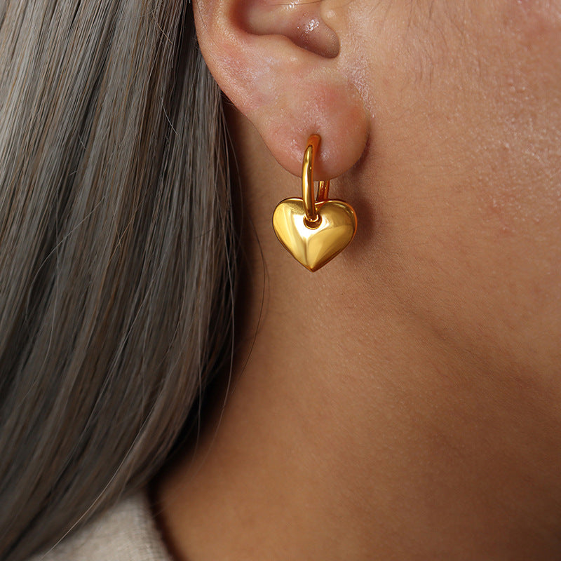 Elegant Heart Shaped Love Metal Good Texture Personality Shell Titanium Earrings