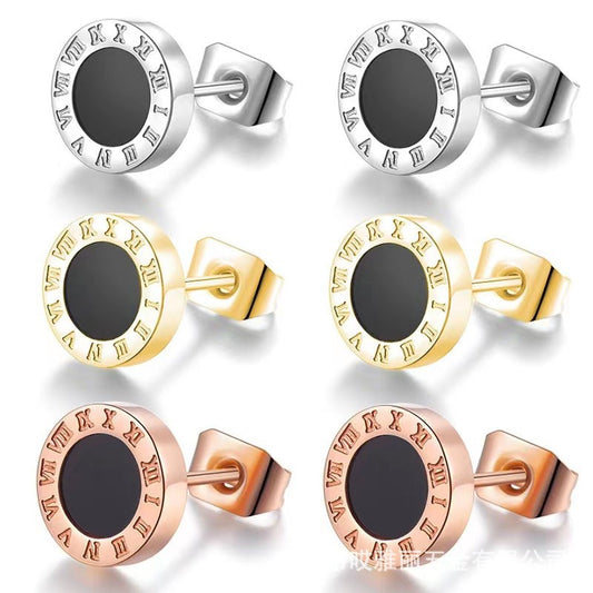 Men's Roman Numerals Thin Needle Stainless Steel Trendy Street Style Fashion Earrings