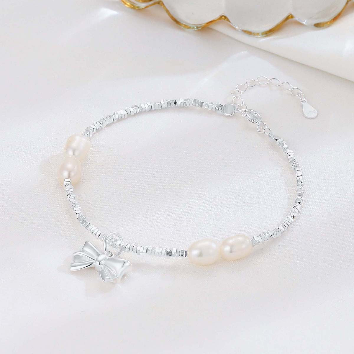 Petits morceaux de Bracelets capricieux avec nœud en perles d'eau douce pour femmes