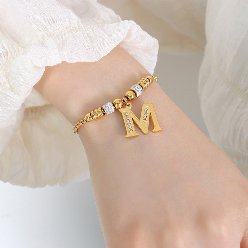 Gold English Letters Pendant Rhinestone Tassel Bracelets