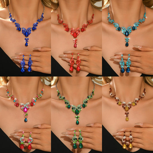 Bridal Wedding Dress Female Rhinestone High Jewelry Set