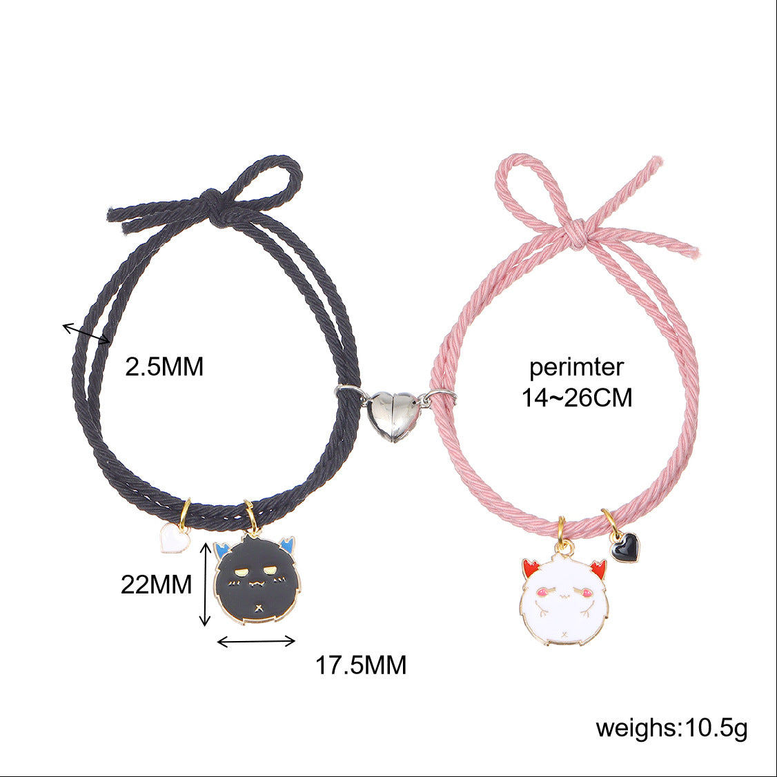 Women's & Men's & Black Pink Little Devil Pendant Elastic String Bracelets