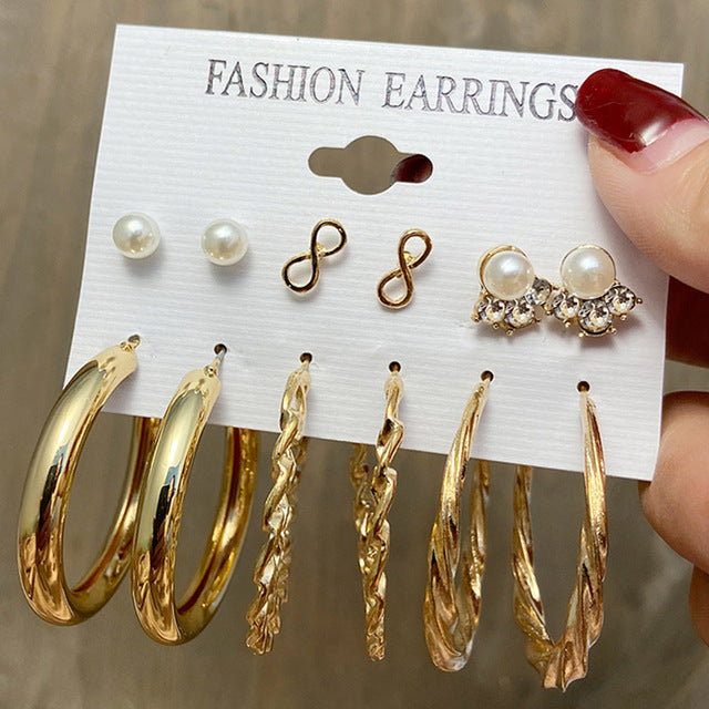 Vintage Pearl Metal Gold Heart Butterfly Geometric Rings