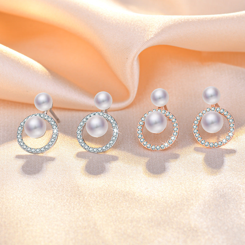 Sweet And Natural Fresh Water Double Pearl Sier Micro Earrings