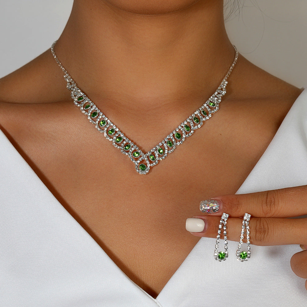 Emerald Claw Chain Rhinestone Simple Two-piece Design Bridal Necklaces
