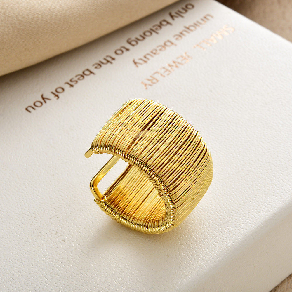 Woven Stripes Open-end Personality Irregular Wide Version Exaggerated Adjustable Ring
