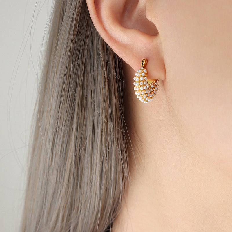 Women's Imitation Pearl Light Luxury Temperament U-shaped Handbag Shape Ear Titanium Rings