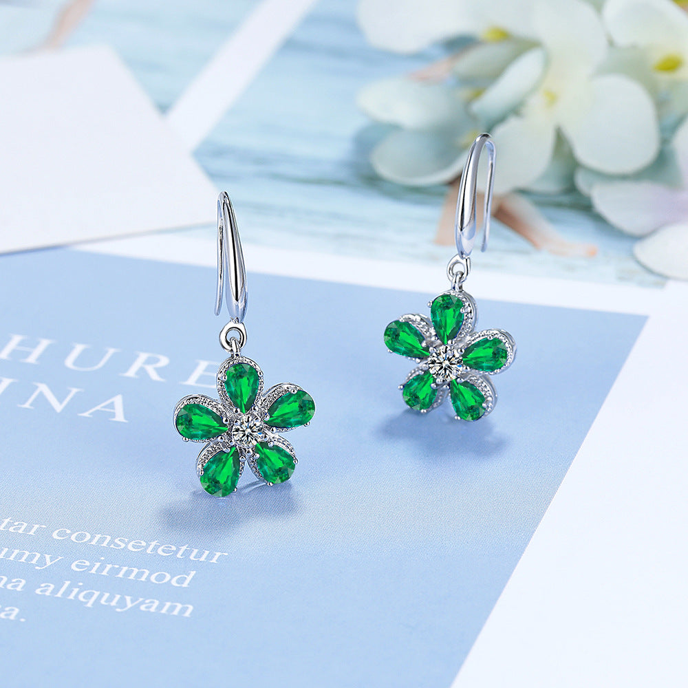 Women's Zircon Five Petal Flower Ear Clip Eardrops Elegant Personality Rings