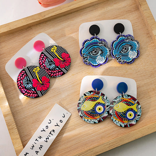 Sier Needle Creative Fun Eyes Boucles d'oreilles en acrylique de couleur contrastée