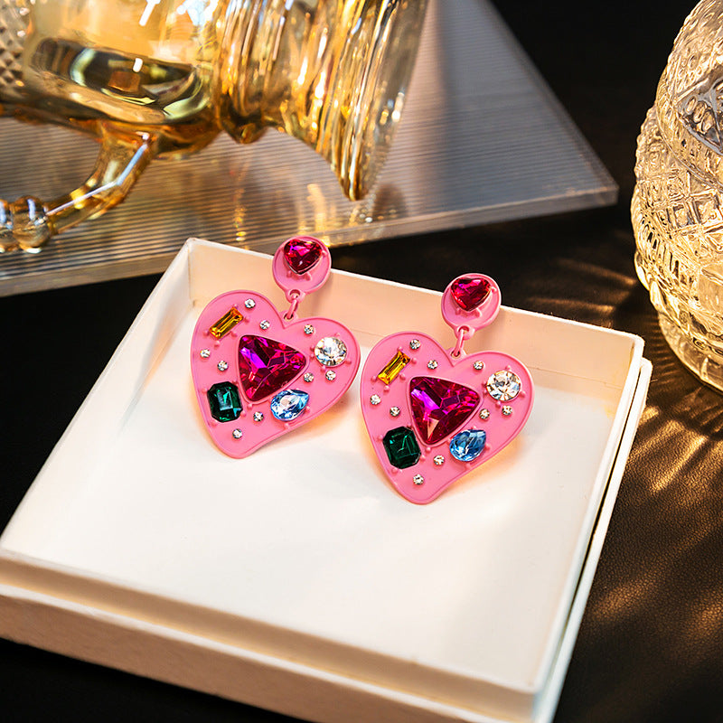 Women's Love Heart Creative Exaggerating Fashion Spray Earrings