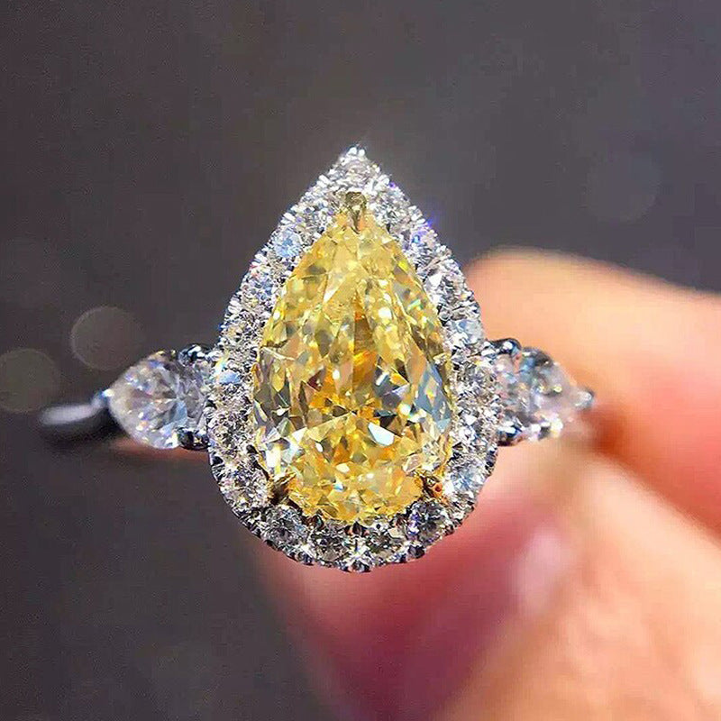 Yellow Water Drop Pear-shaped Zircon Female Rings