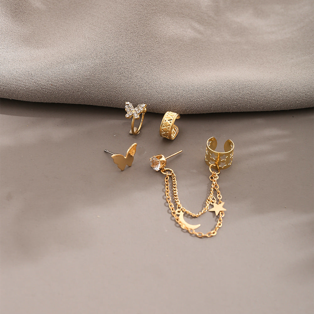 Full Diamond Butterfly Bone Creative Personality Golden Star Moon Ear Clip
