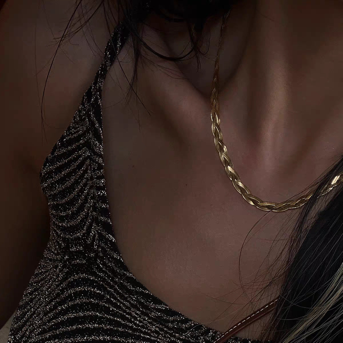 Thin Twin Snake Bone Clavicle Titanium Steel Necklace