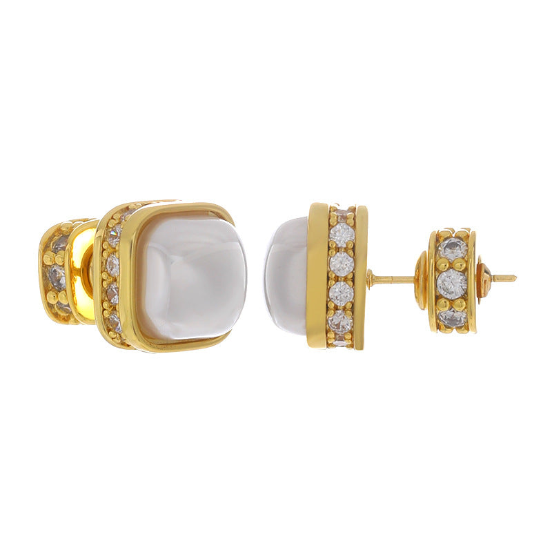 Electroplated Zircon Cube Sugar Pearl Light Luxury High-grade Temperament Versatile Earrings