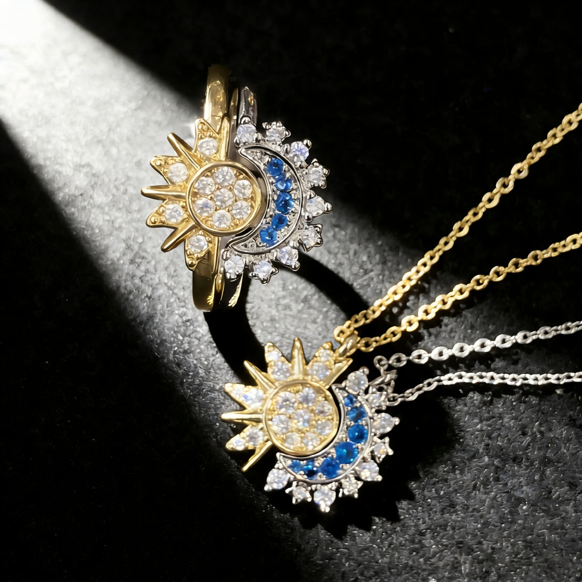 Affordable Luxury Fashion Sun Moon Diamond Star Theme Blue Embellishment Jewelry Set