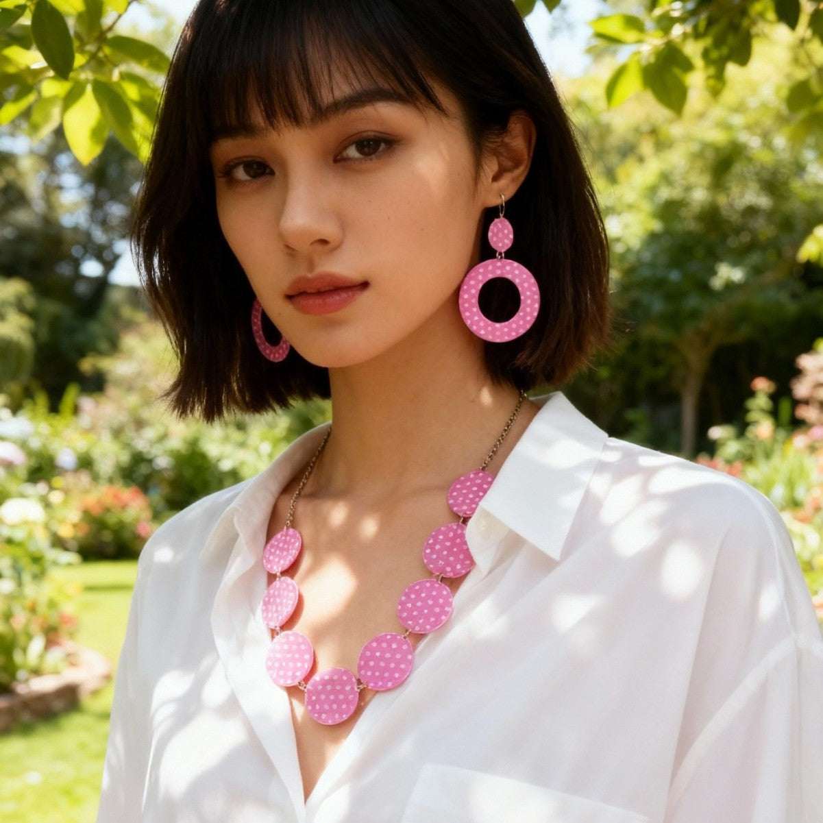 Women's Black White Red Dot Circle Acrylic Generation Retro Suit Jewelry Set
